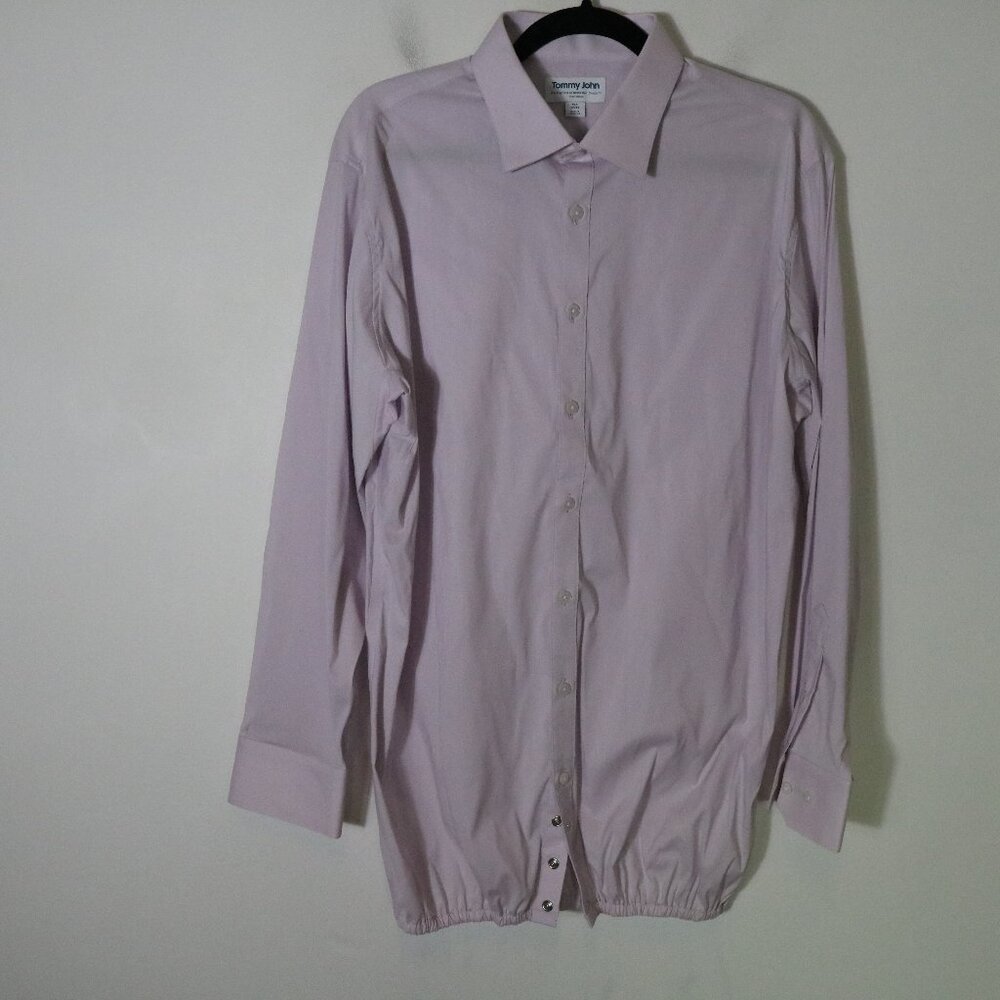 Tommy John Stay Tucked Dress Shirt Classic Fit 16.5 Pastel Purple Elastic Waist